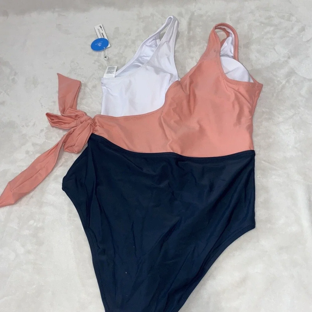 ❤️XXL❤️ CUPSHE Women's One Piece Swimsuit Wrap Color Block Tie Side Bathing Suit